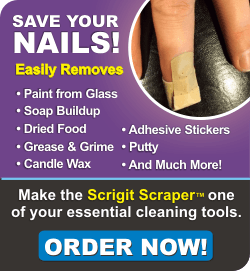 Save your nails! Easily removes paint from glass, soap buildup, dried food, grease & grime, candle wax, adhesive stickers, putty, and much more! Make the Scrigit Scraper one of your essential cleaning tools. Order now!